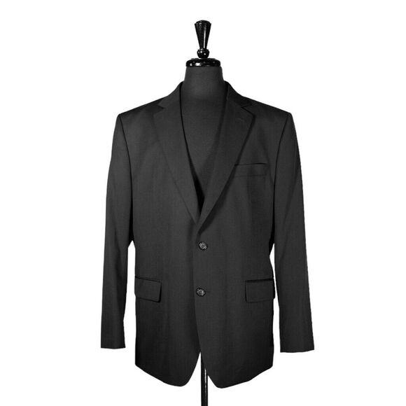 Stafford Mens Blazer Black Wool Blend 2 Button Classic Fit Jacket Sport Coat 44R - Picture 1 of 9